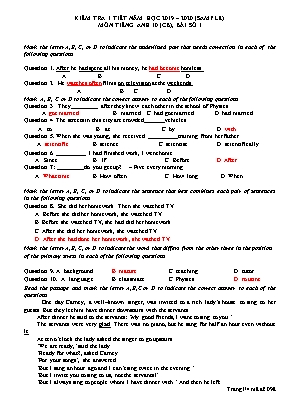 Đề kiểm tra 1 tiết bài số 1 môn Tiếng Anh Lớp 10 (Cơ bản) - Năm học 2019-2020